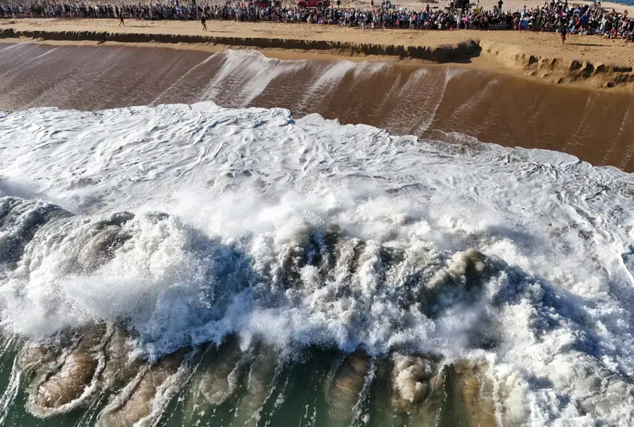 Winter surf on the Orange County coast, where Costa Mesa storm runoff reaches the sea